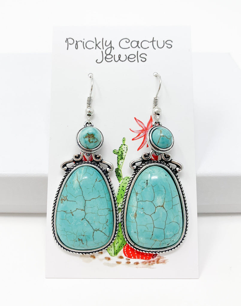 Prickly Cactus Earrings Turquoise Blue Magnesite Teardrop Earrings Product Tag