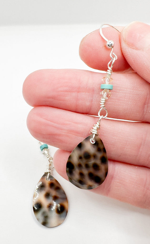 Prickly Cactus Teardrop Tiger Cowrie Dangles Product Tag