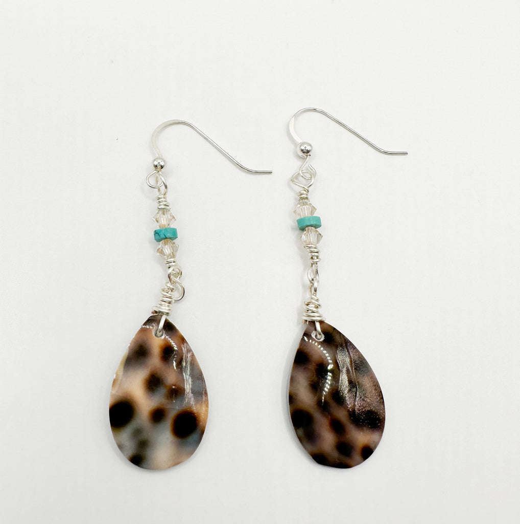 Prickly Cactus Teardrop Tiger Cowrie Dangles Product Tag