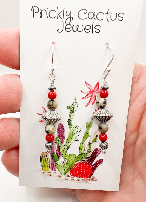 Prickly Cactus Earrings Logan Earrings - Dalmatian Jasper & Coral Product Tag