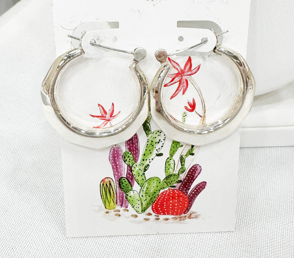 Prickly Cactus Earrings Silver Hollow Hoops Product Tag