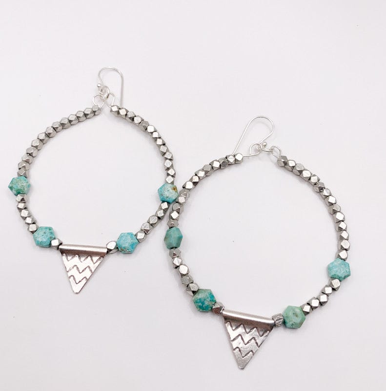 Prickly Cactus Earrings Silver Triangle Hoops Product Tag