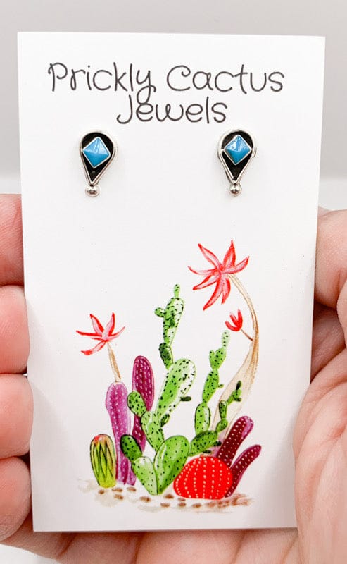 Prickly Cactus Earrings Turquoise Dainty Turquoise Inlay Earrings Product Tag